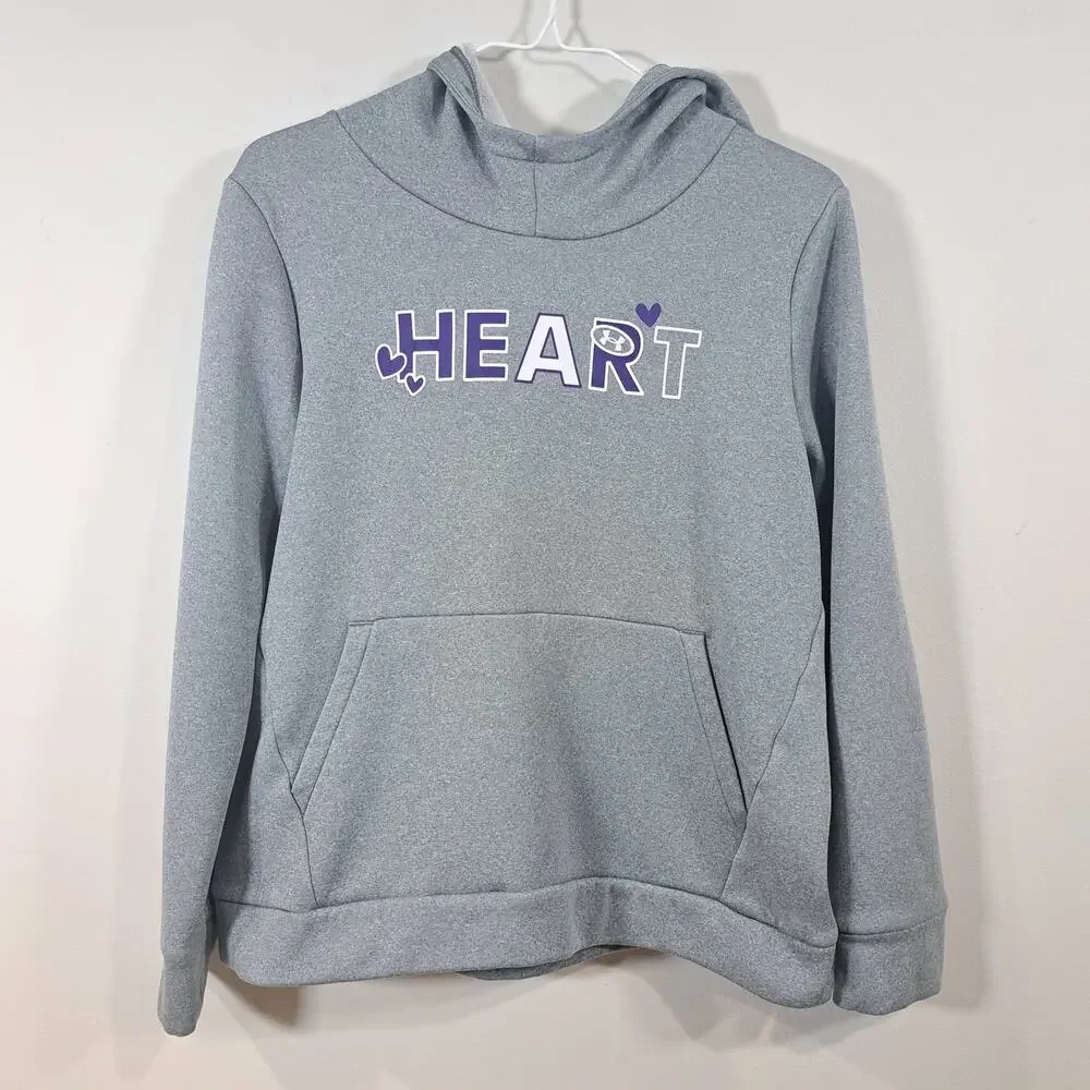 Under Armour Girl's Gray Purple Heart Hoodie YXL